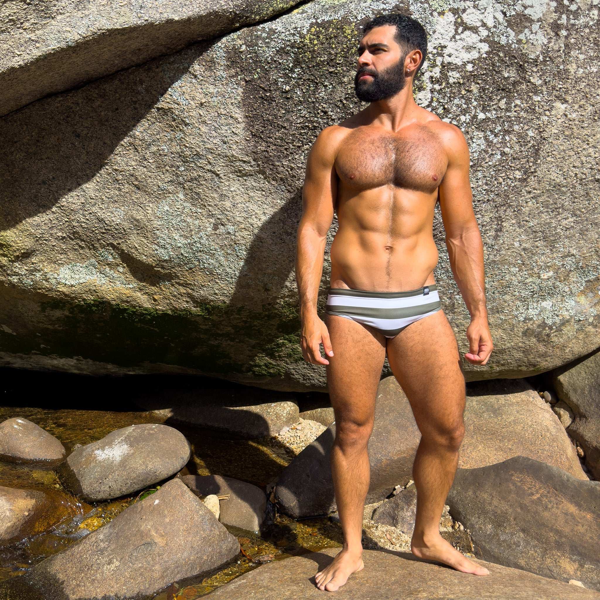 Swim Brief | Slim | Olive & Blanco Horizontal - Authentic Brazilian Sunga