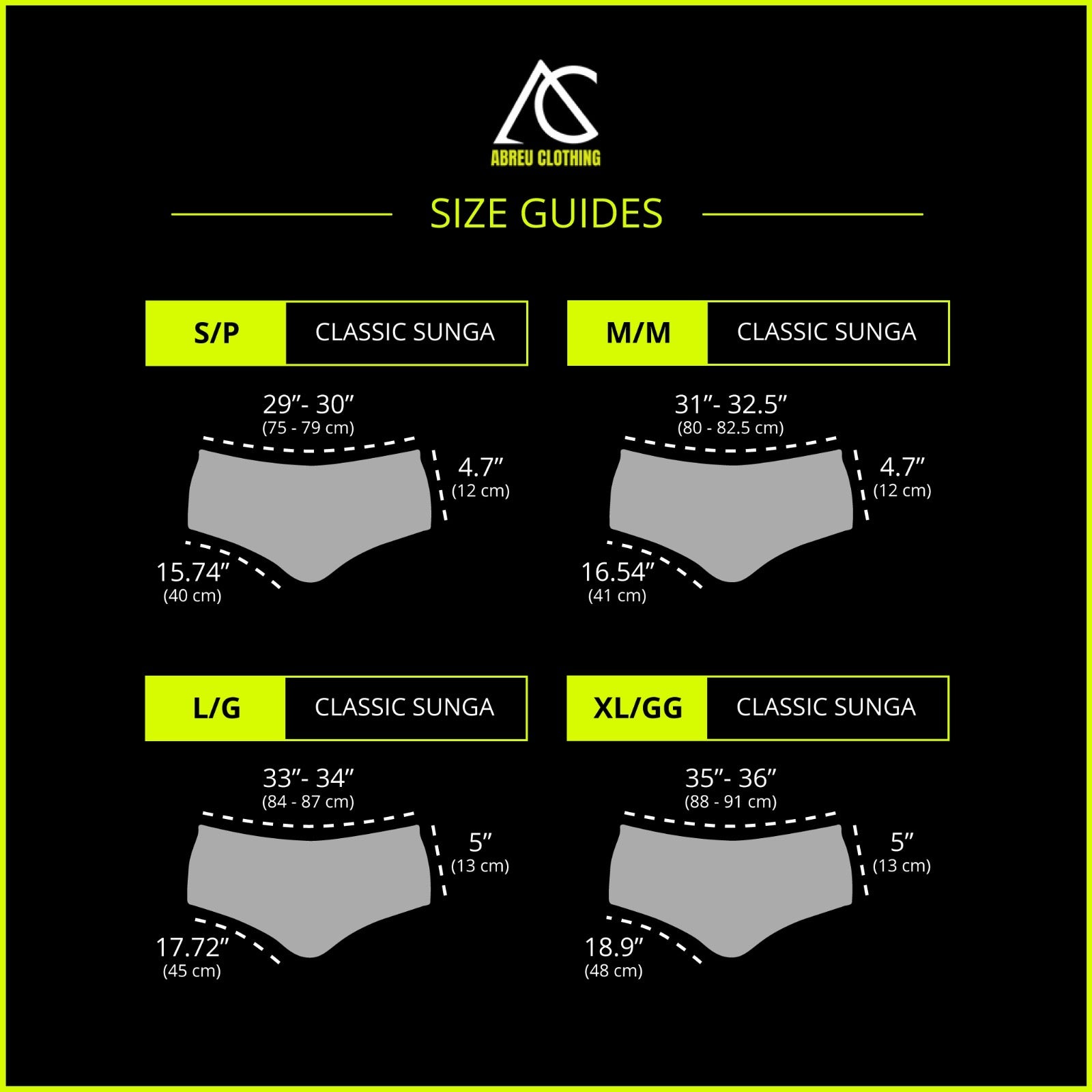 Swim Brief | Classic | Authentic Brazilian Sunga | Size Chart